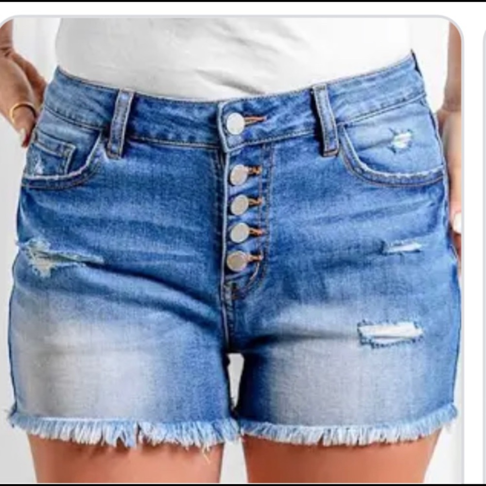 JUST USA SHORTS button fly raw frayed edge hem denim